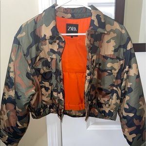 Zara cropped army print bomber jacket